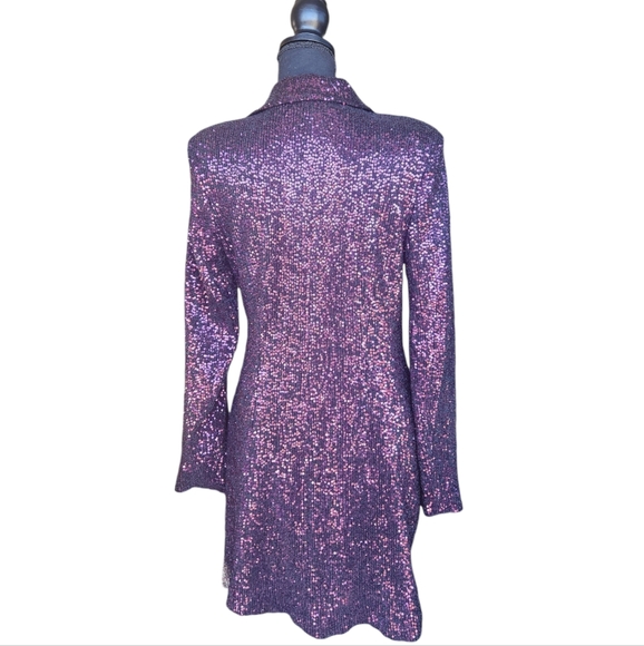 ZARA NWT WOMAN SEQUIN COLLAR BLAZER MINI DRESS Purple Size Medium Purple - Picture 2 of 16